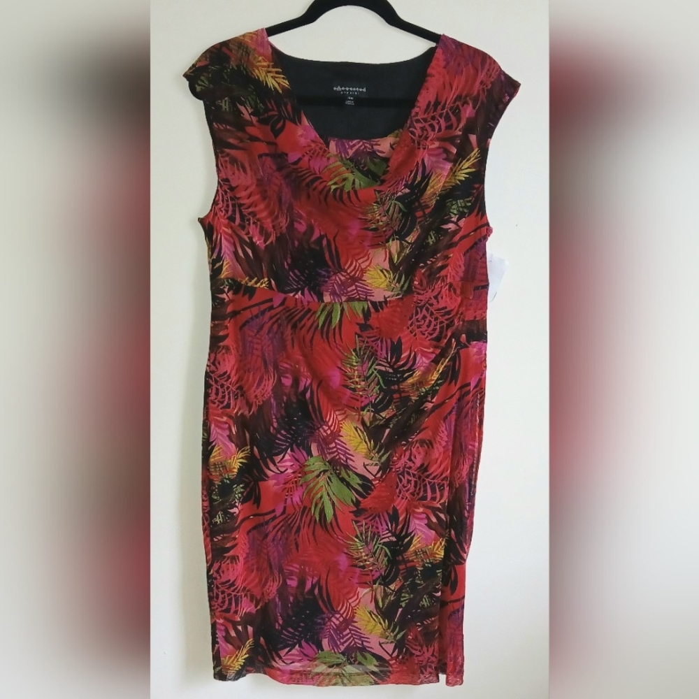 Connected Apparel Red and Black Sheath Midi Dress Size 14W